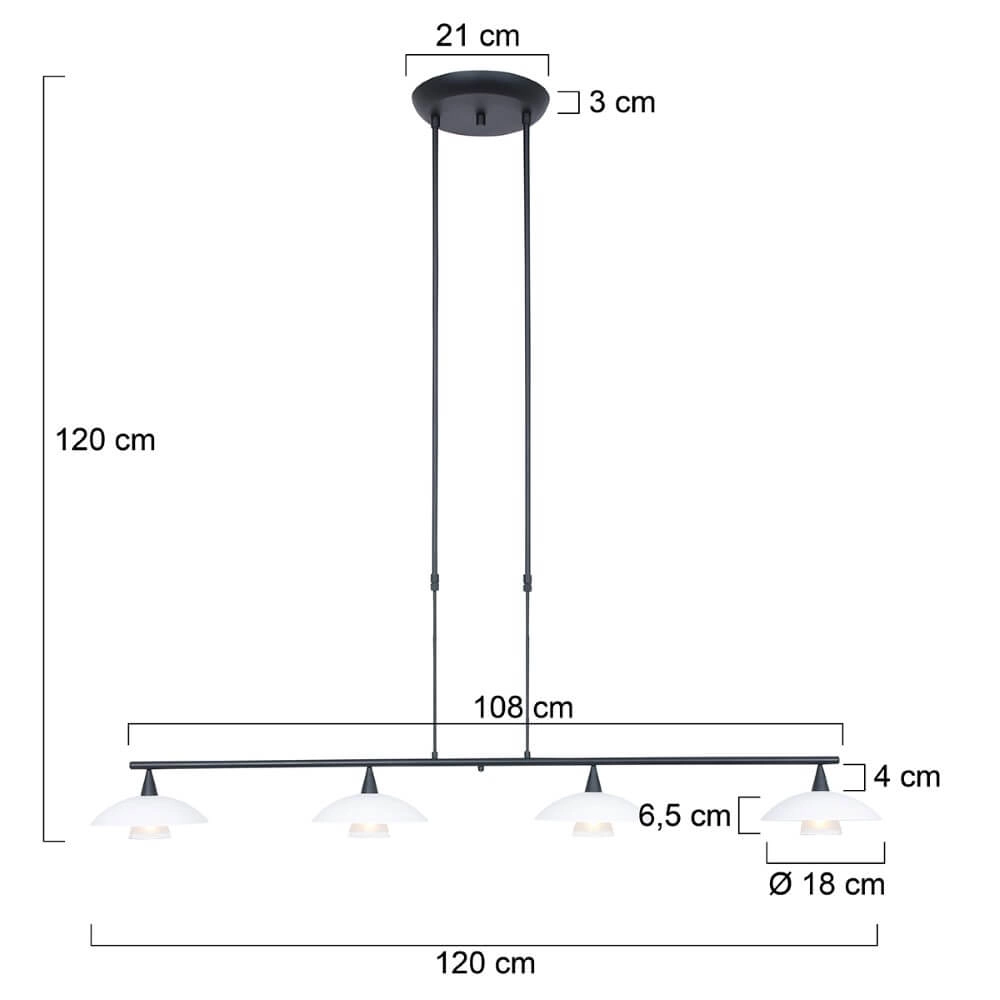 Suspension de salle à manger Tallerken 4 lumières noir avec blanc Steinhauer 8712746133592