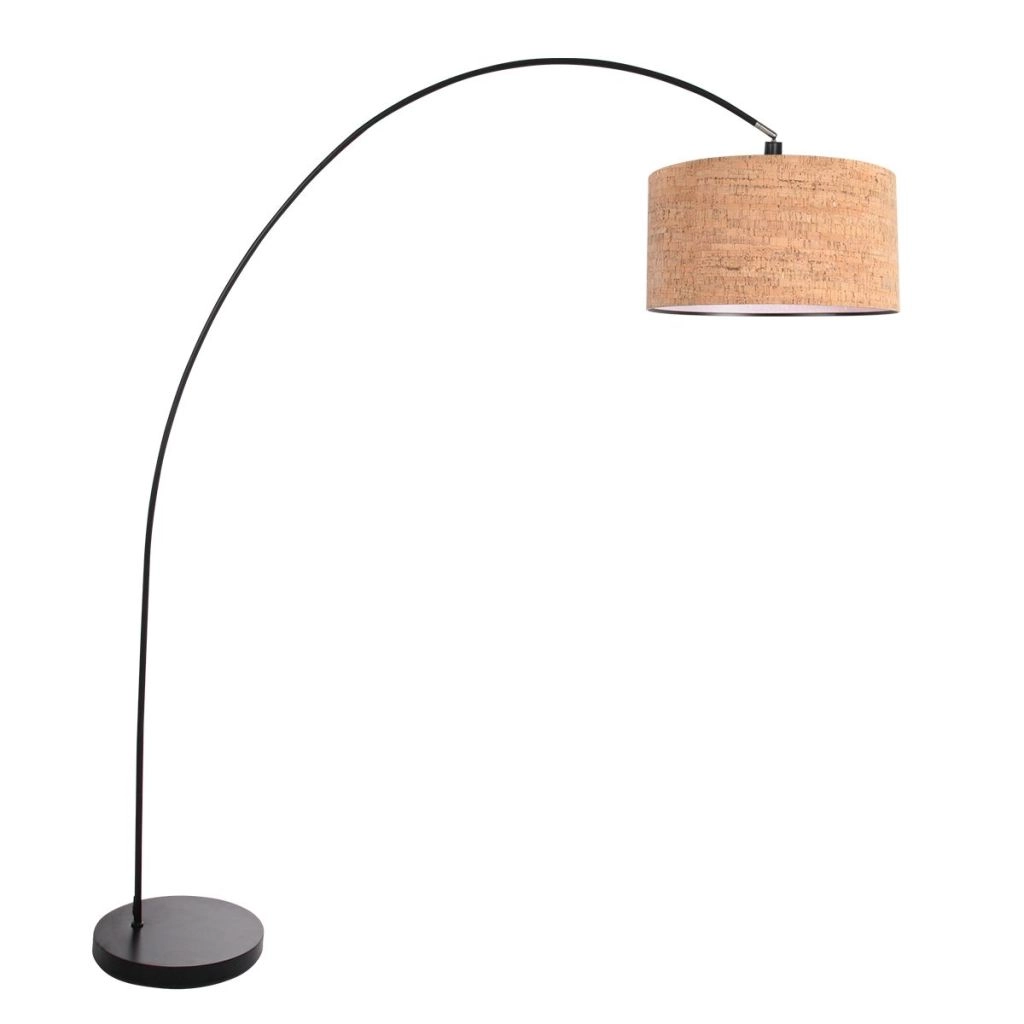 Lampe à arc noir Solva avec un chapeau en liège Ø40cm