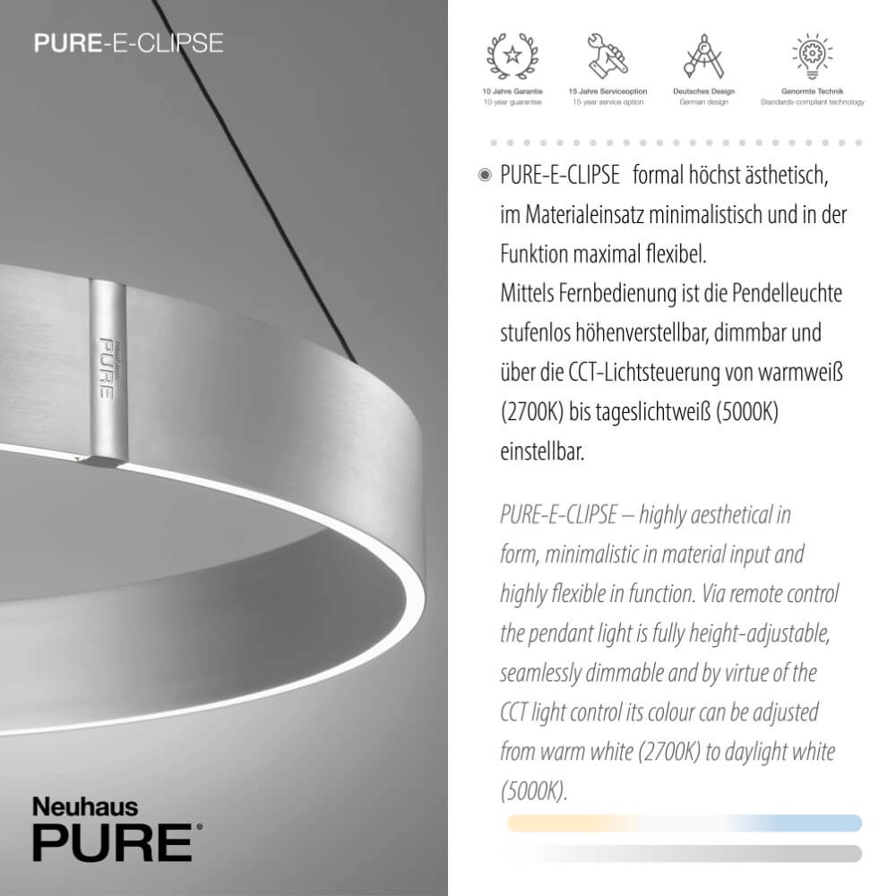 Lampe suspendue ronde Pure E-Clipse aluminium Ø 70cm Paul Neuhaus 4012248372364