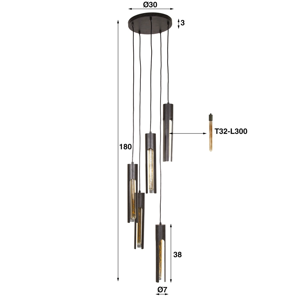 Lampe pendante 5L Tube noir - E27 Lyora 8716803511354