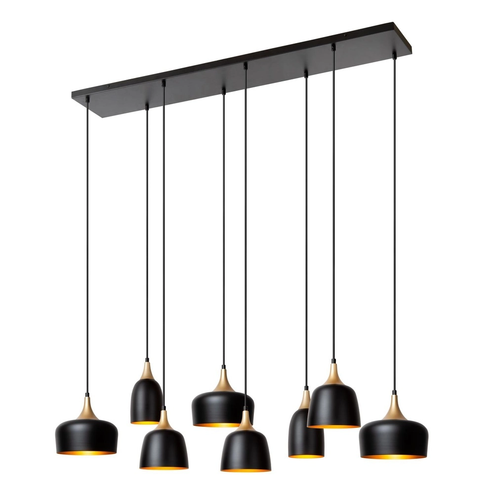 Lampe suspendue à 8 lampes Chayanne Design noir avec or Lucide 5411212051554
