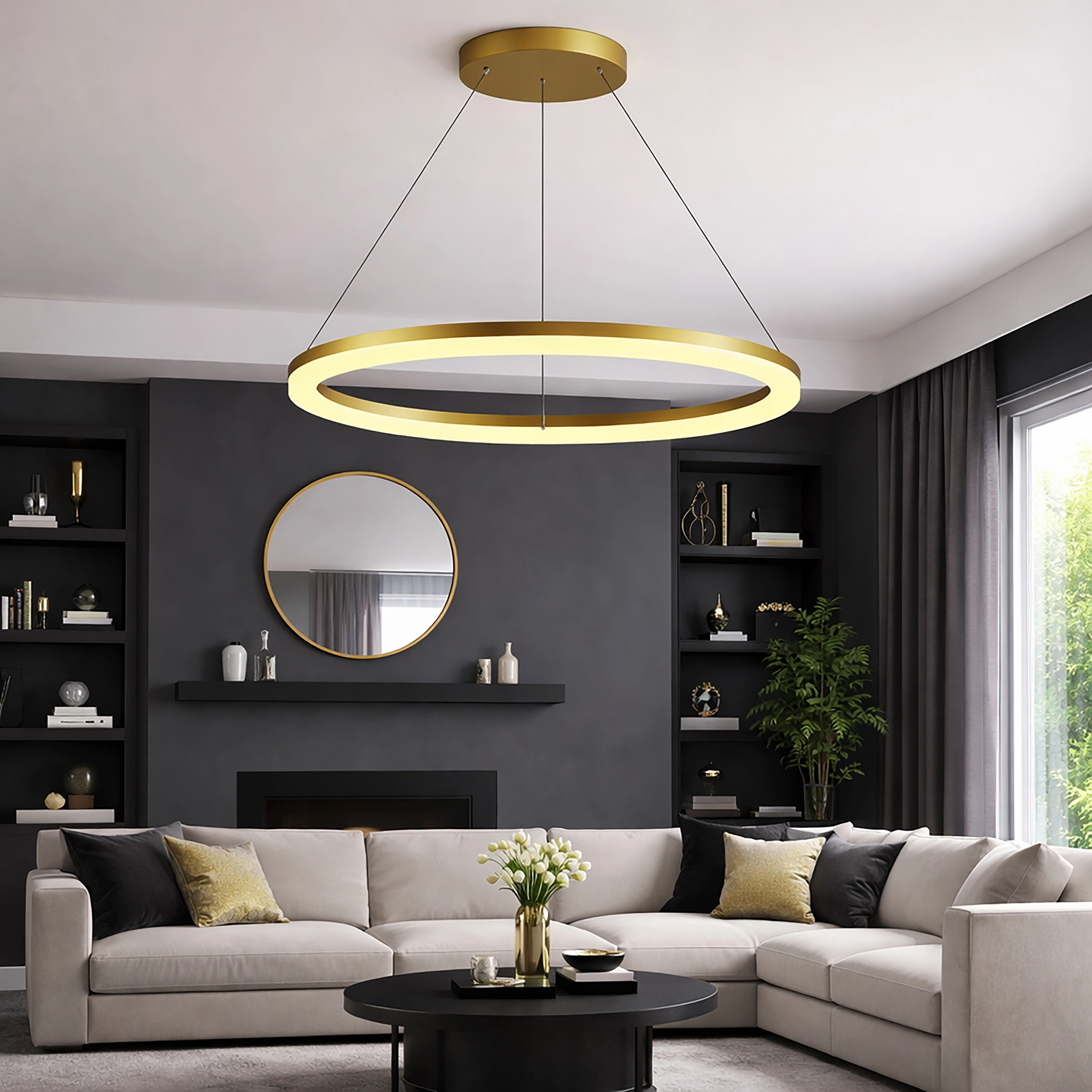 Lampe suspendue élégante Ara Ø 150 cm d’or Lyora 5053423316062