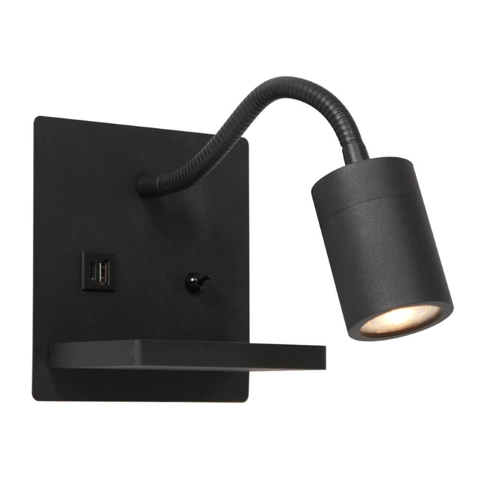 Lampe de chevet noire Upround avec chargeur et USB Steinhauer 8712746170467