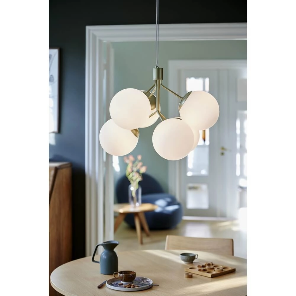 Suspension 6 lumières Ivona Or avec verre blanc Nordlux 5704924005343