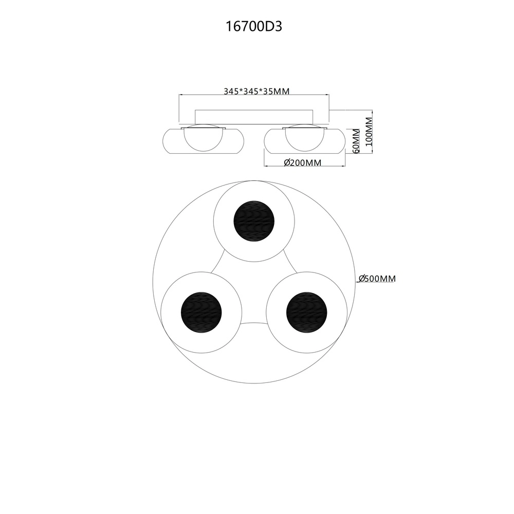 Lampe de plafond à design Carlene Noir à 3 lumières Globo 9007371572175