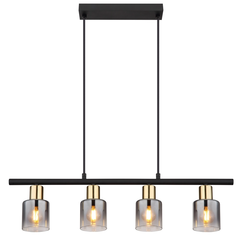 Lampe suspendue à 4 lumières Hollsy noir avec verre fumé Globo 9007371454853