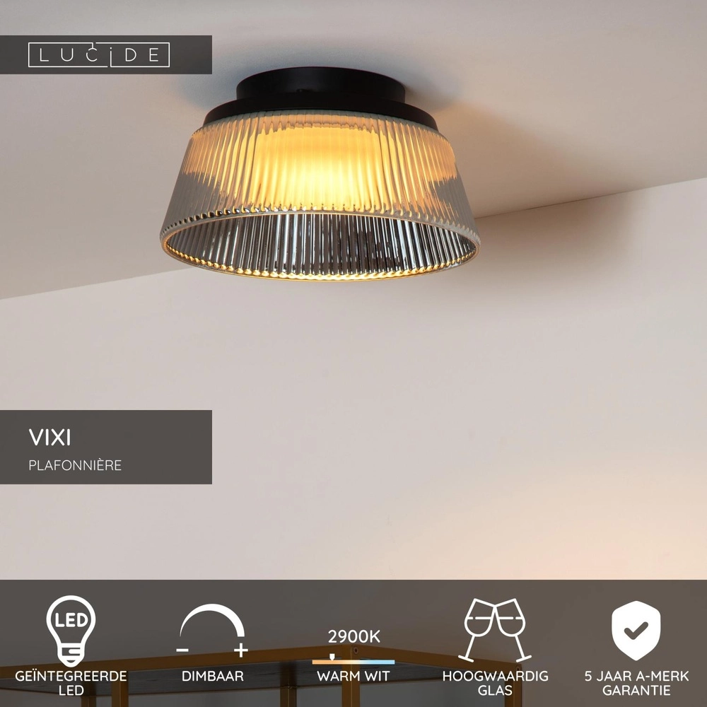 Lampe de plafond Vixi noir avec verre fumé Lucide 5411212251077