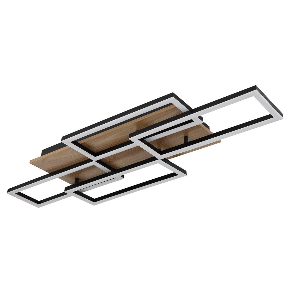 Lampe de plafond à design Jeffry noir avec bois Globo 9007371533824