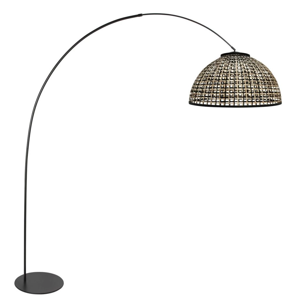 Lampe à arc noir Curve avec une teinte en bambou Ø60 cm