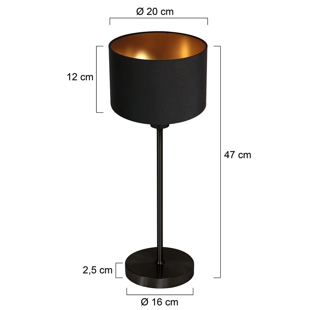 Lampe de table noire Noor avec capot noir Steinhauer 8712746182125