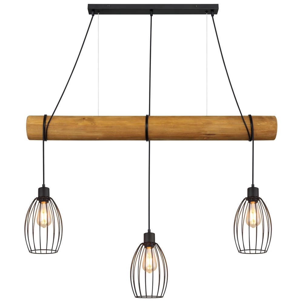 Lampe pendante de campagne Berti Bois 3 clairs avec noir Globo 9007371583331