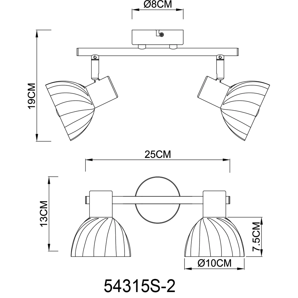 Lampe de plafond à deux lampes Zachery Noir Globo 9007371522507