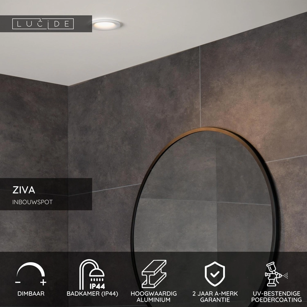 Projecteur encastré Ziva IP44 blanc Ø 8,4cm Lucide 5411212092182