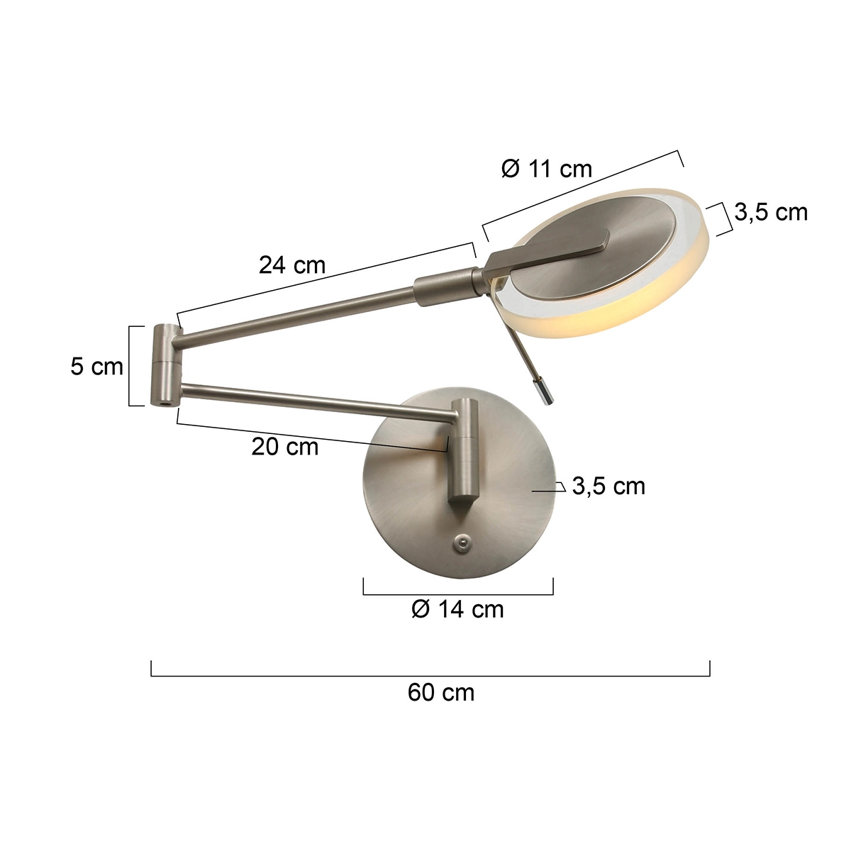 Lampe de lecture murale LED Turound 10w - 2700K - 62cm verre clair inox Steinhauer 8712746133370