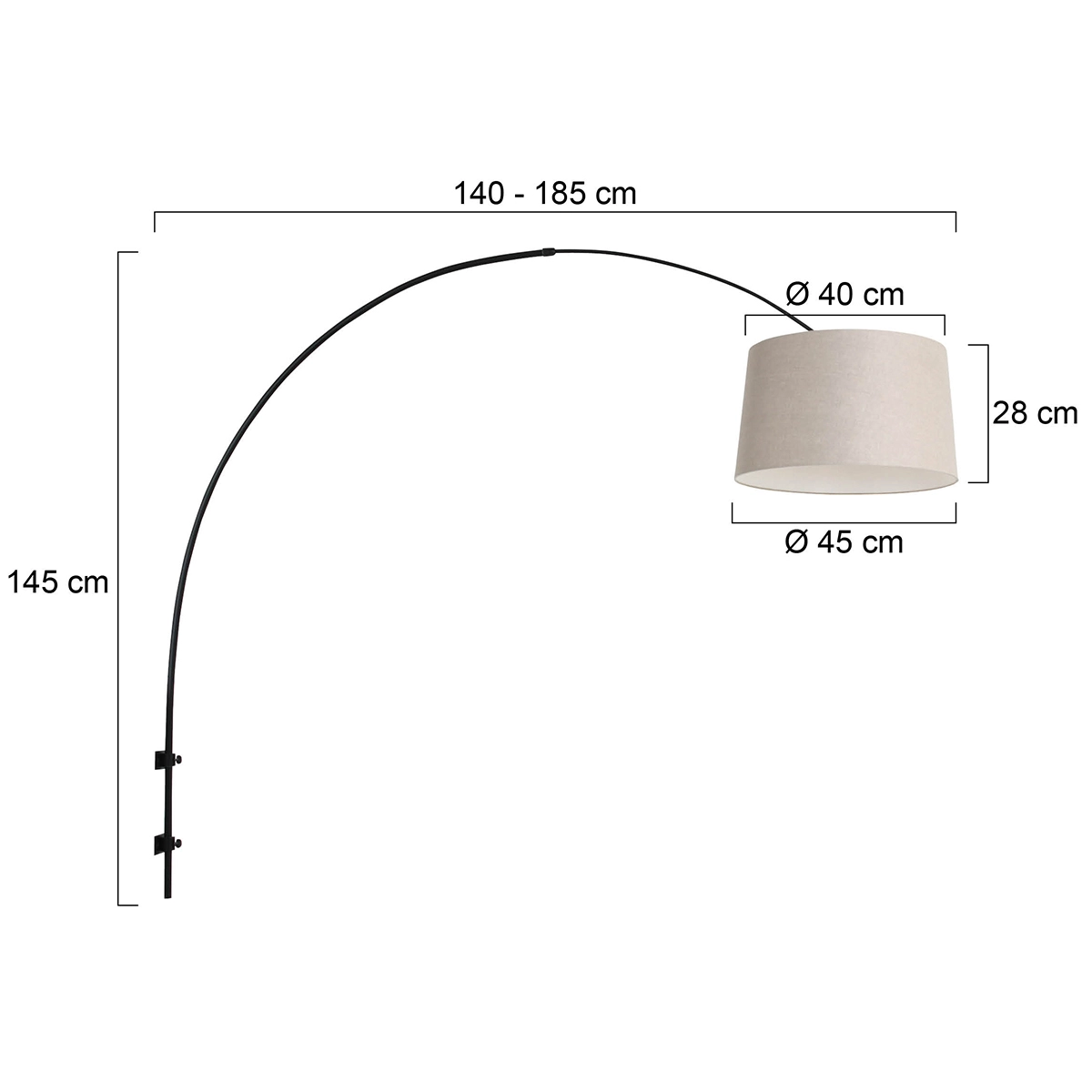 Lampe à arc murale Sparkled noir avec nuance taupe Steinhauer 8712746146646