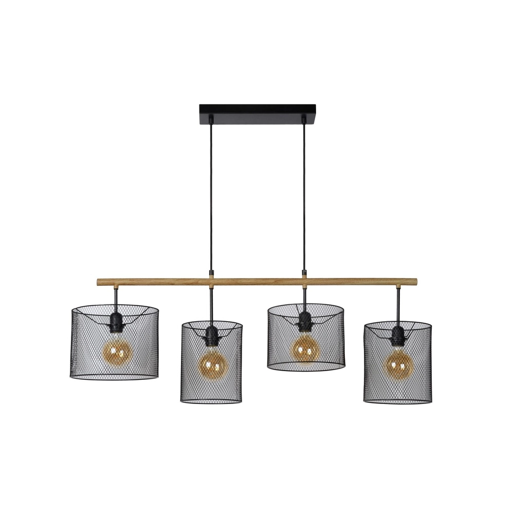Lampe suspendue à 4 lumières Baskett noir avec bois