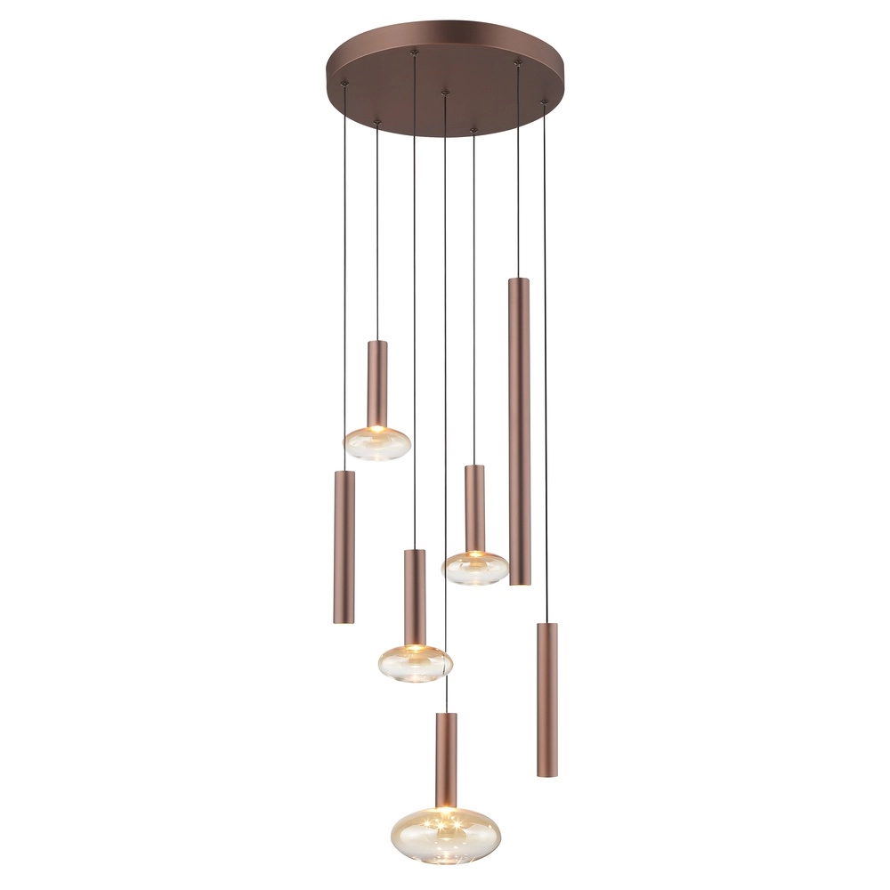 Lampe suspendue Veridian Ø 47 cm brun café avec verre ambré