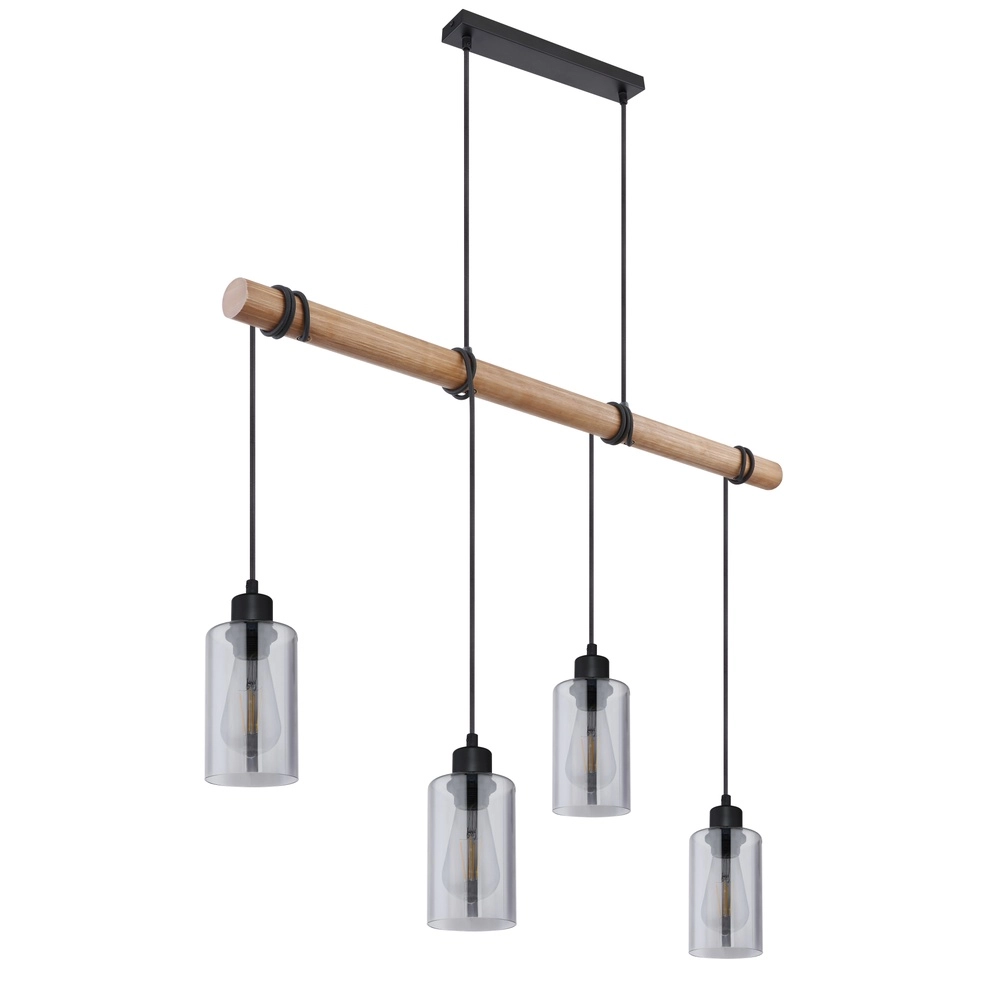Lampe suspendue Hadera Noir 4 clairs avec verre fumé Globo 9007371414840