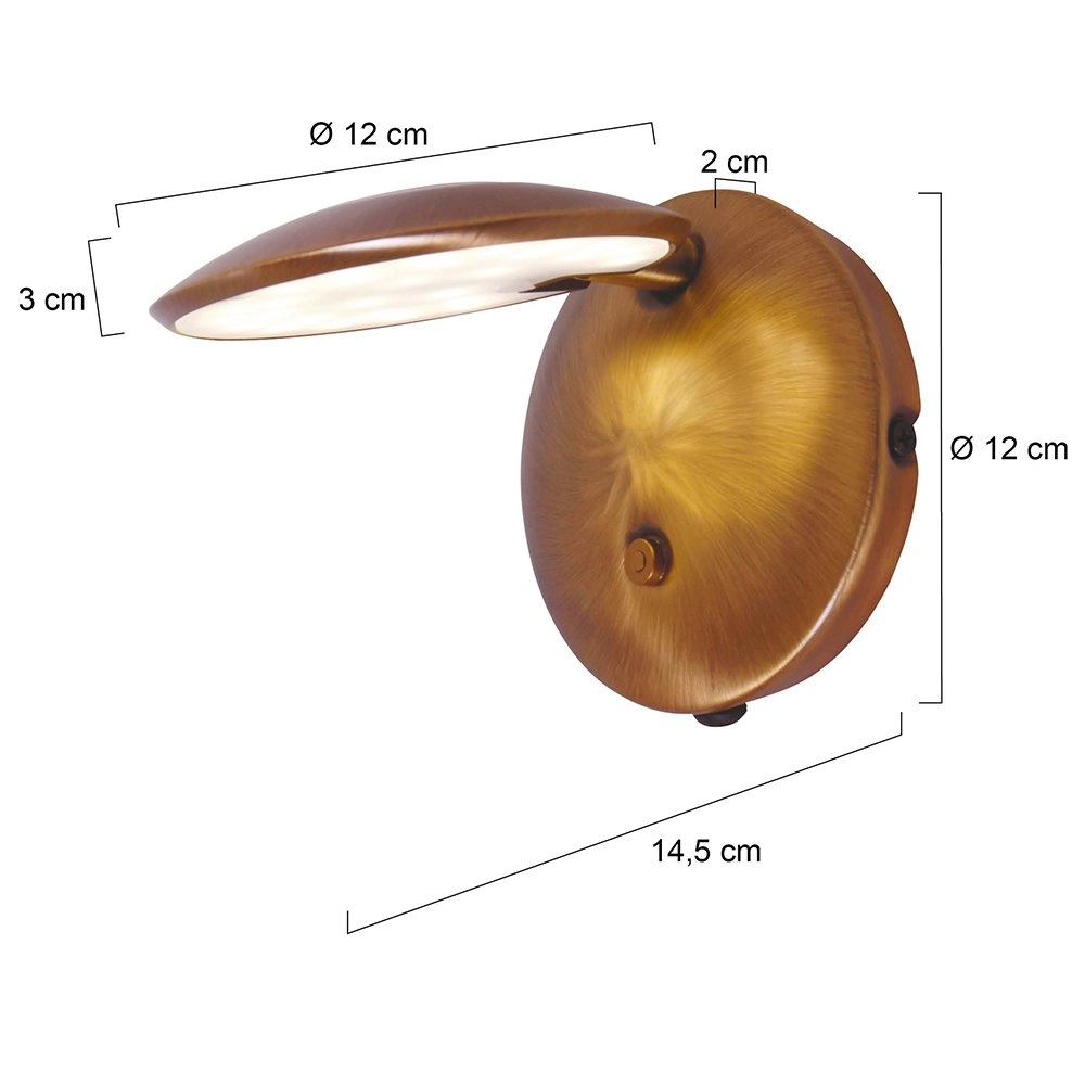 Spot mural LED Zenith 12cm bronze marron Steinhauer 8712746116373