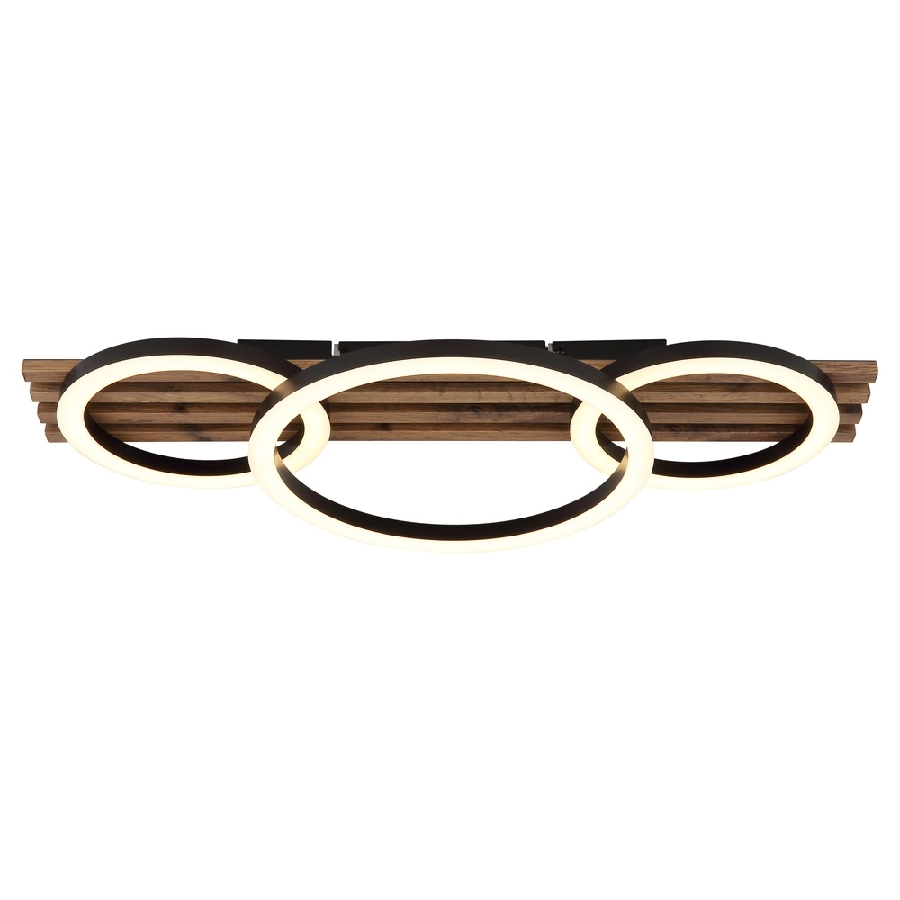Lampe de plafond Tisha 3 anneaux noirs avec du bois Globo 9007371528578
