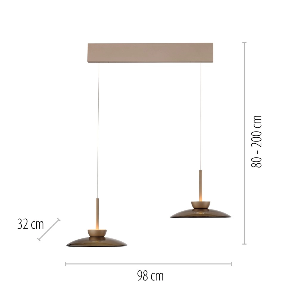 Lampe suspendue de table de salle à manger 2L Pure Moon Bronce avec verre ambré Paul Neuhaus 4012248392980