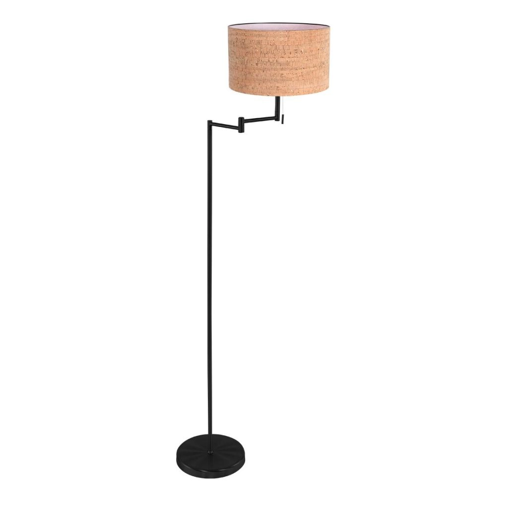 Lampe sur pied noire Bella avec un chapeau en liège Ø30cm