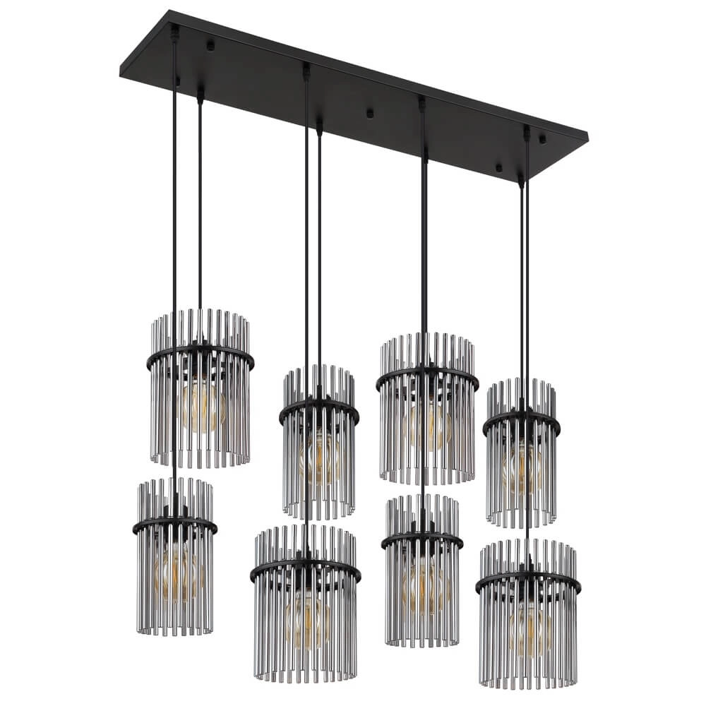Suspension noire Gorley avec verre fumé 8 lumières Globo 9007371465958