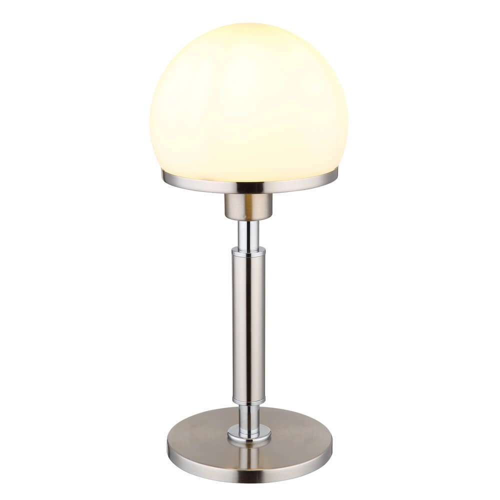 Lampe de table Haku chrome avec verre blanc