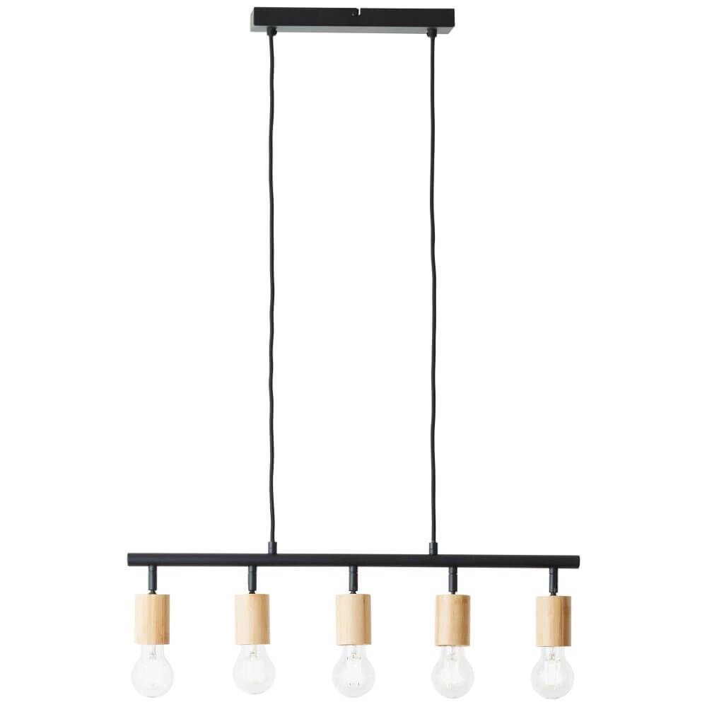 Lampe suspendue 5 lumières Tiffany noir avec du bois Brilliant 4004353406409
