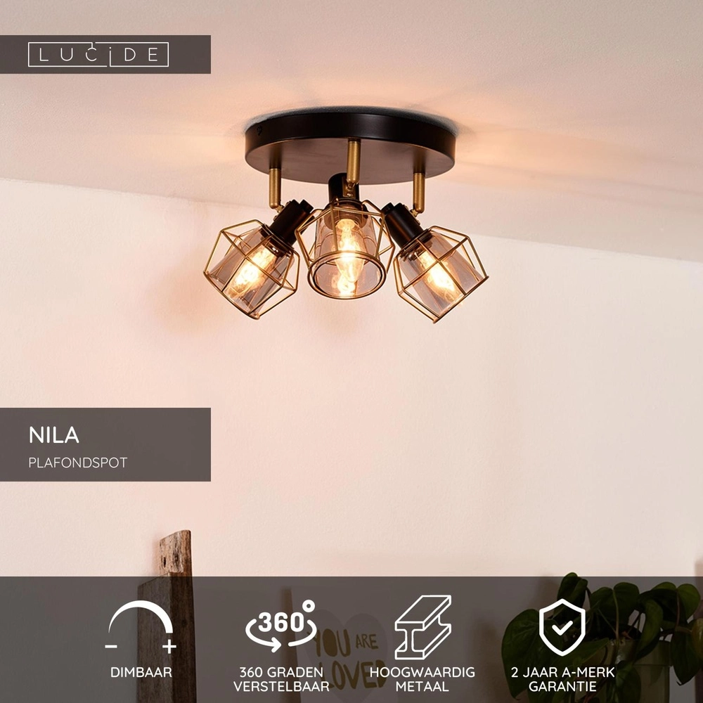 Lampe de plafond Nila Noir à 3 lumières Lucide 5411212770998
