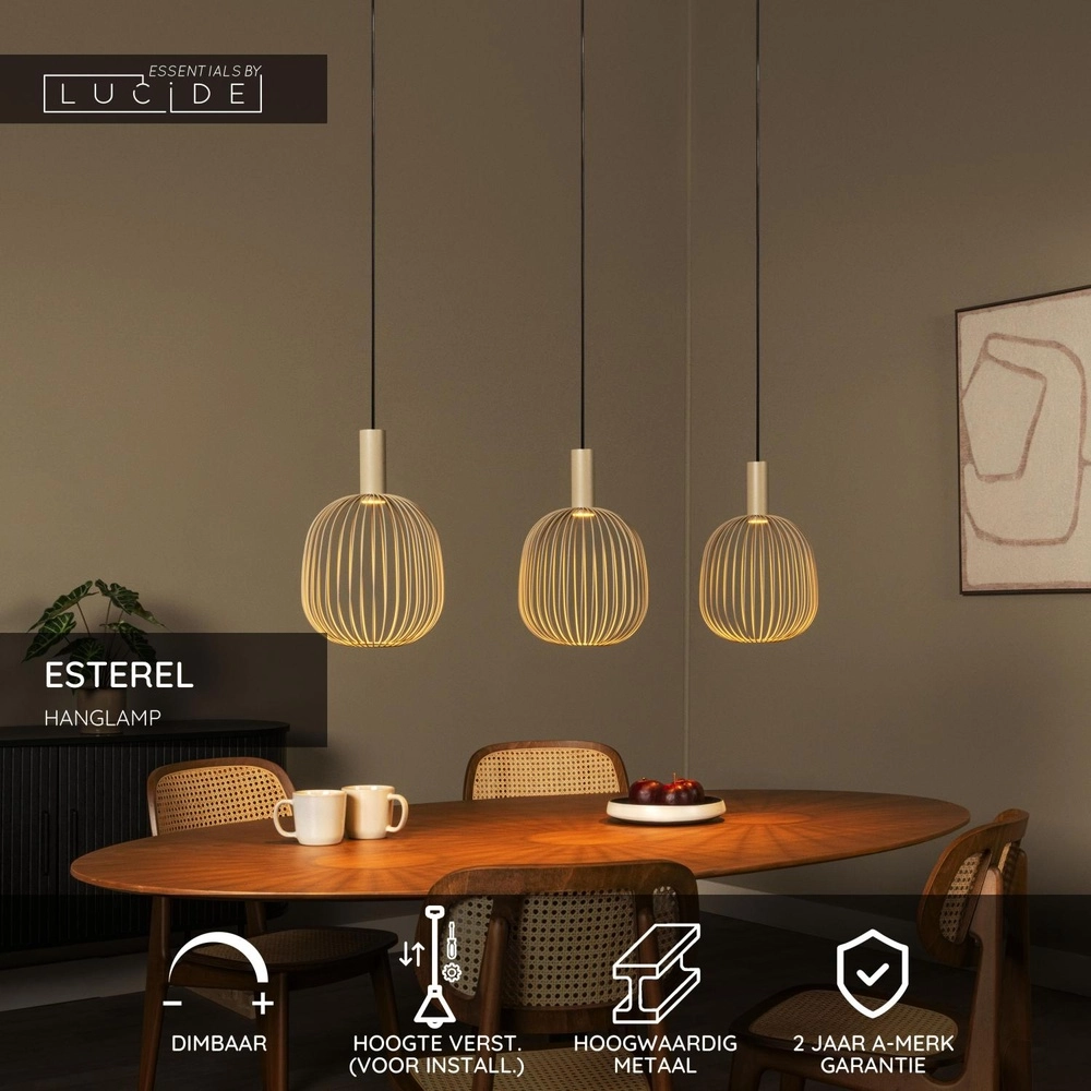 Lampe pendante à 3 lampes Esterel mini GU10 marron sable Lucide 5411212212337