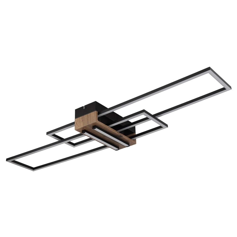 Lampe de plafond moderne Dakari noir avec bois Globo 9007371528479