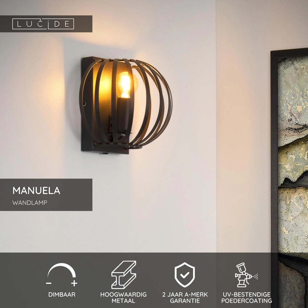 Lampe murale Manuela Noir Lucide 5411212782762