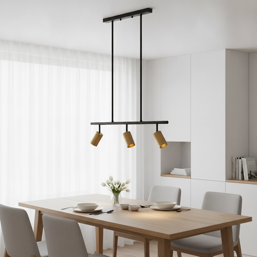 Suspension Pogno Noir 3 lumières avec droit doré