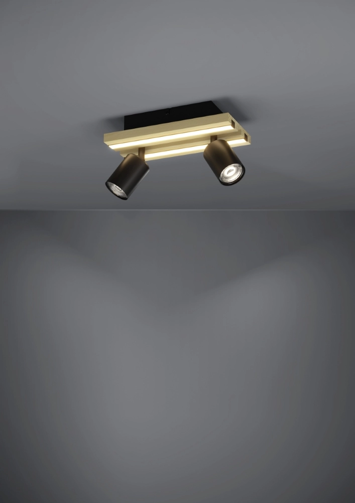 Double ceiling light Gesteira black with wood Stars of Light 9008606357888