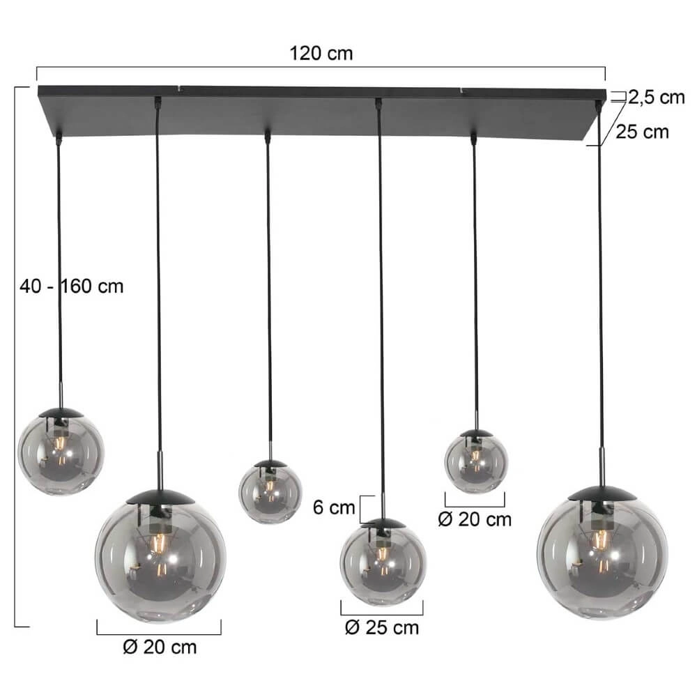Lampe suspendue en verre à 6 lumières Bolique noir avec verre fumé Steinhauer 8712746166422