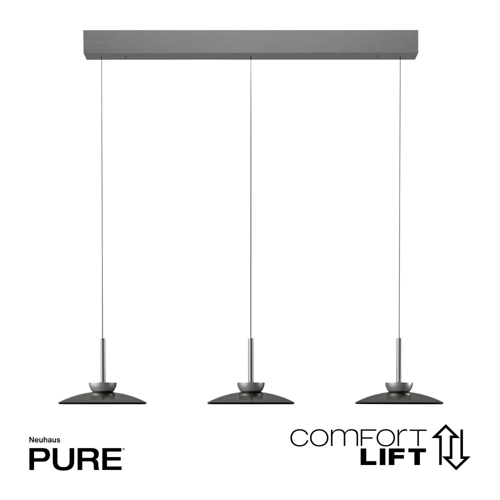 Lampe suspendue de table de salle à manger 3L Pure Moon Plaqué platine avec verre fumé Paul Neuhaus 4012248386309