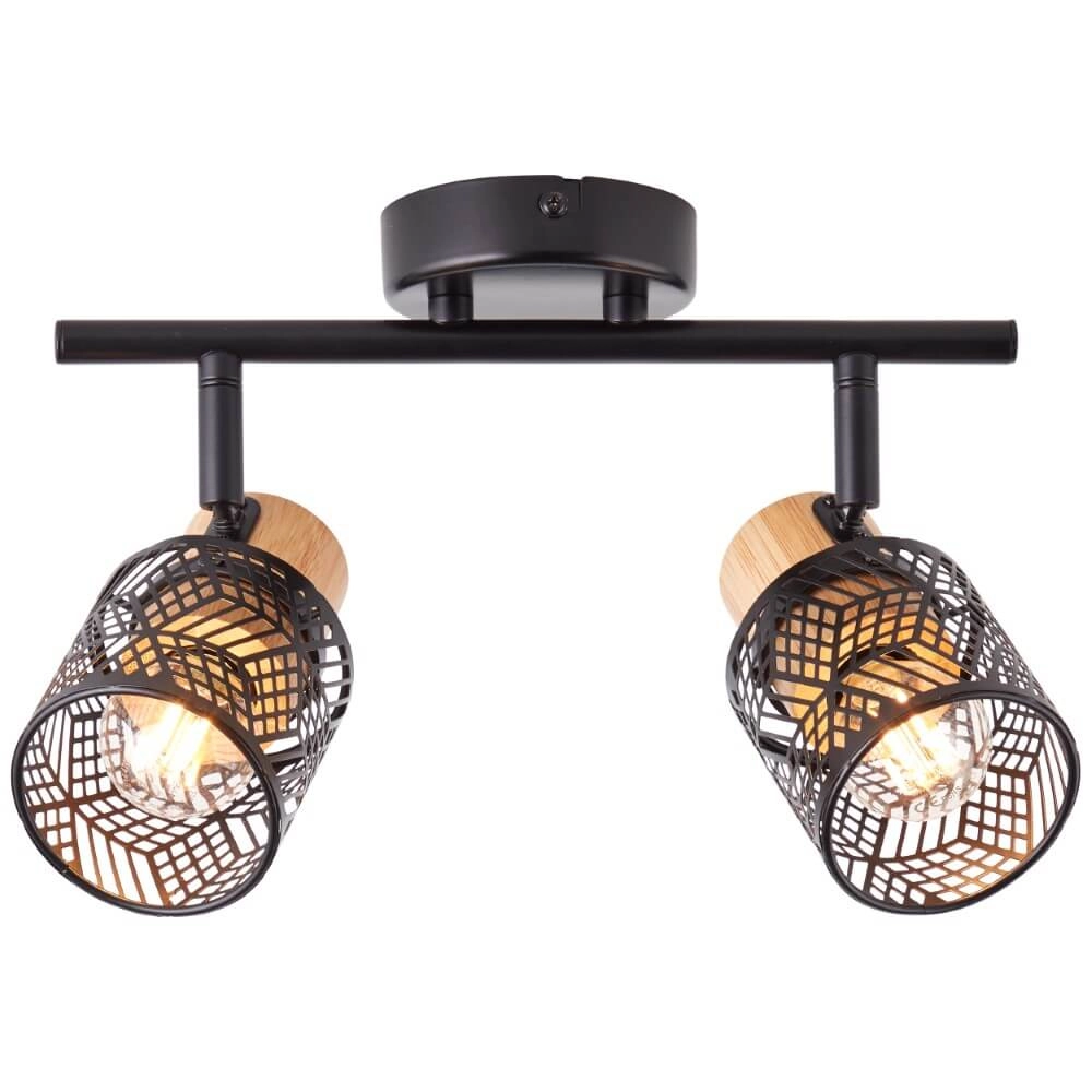 Taches Santy 2 lumières noir avec bois Taches Santy 2 lumières noir avec bois