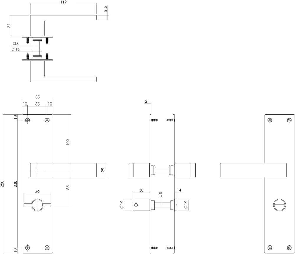 Poignée de porte moderne Amsterdam Fermeture WC 63/8 noir Intersteel 8714186489550