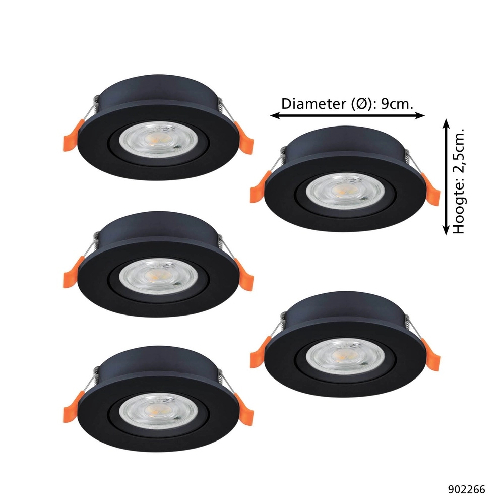 Lot de 5 spots encastrés Barranco noir Ø 9cm - CCT en 3 étapes Eglo 9008606359462