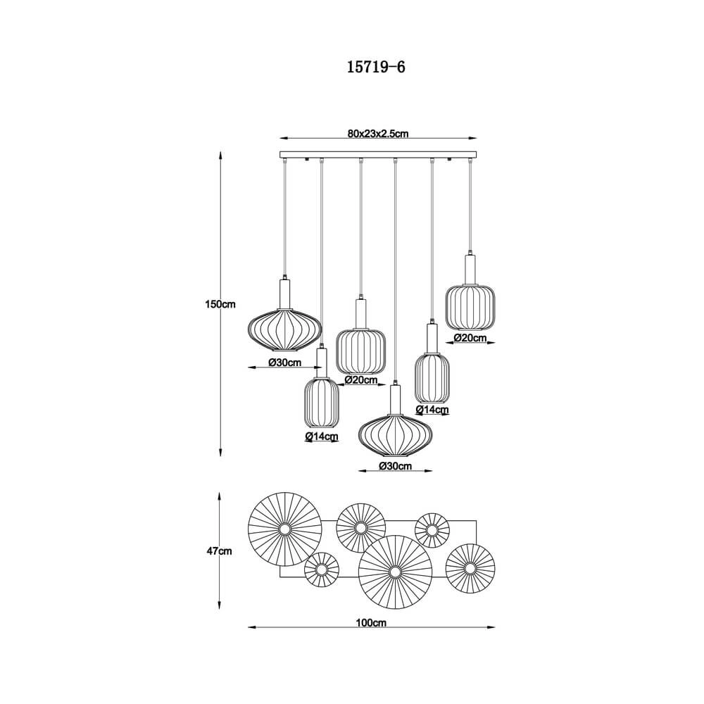 Suspension Valletta avec verre coloré 6 lumières Globo 9007371458868