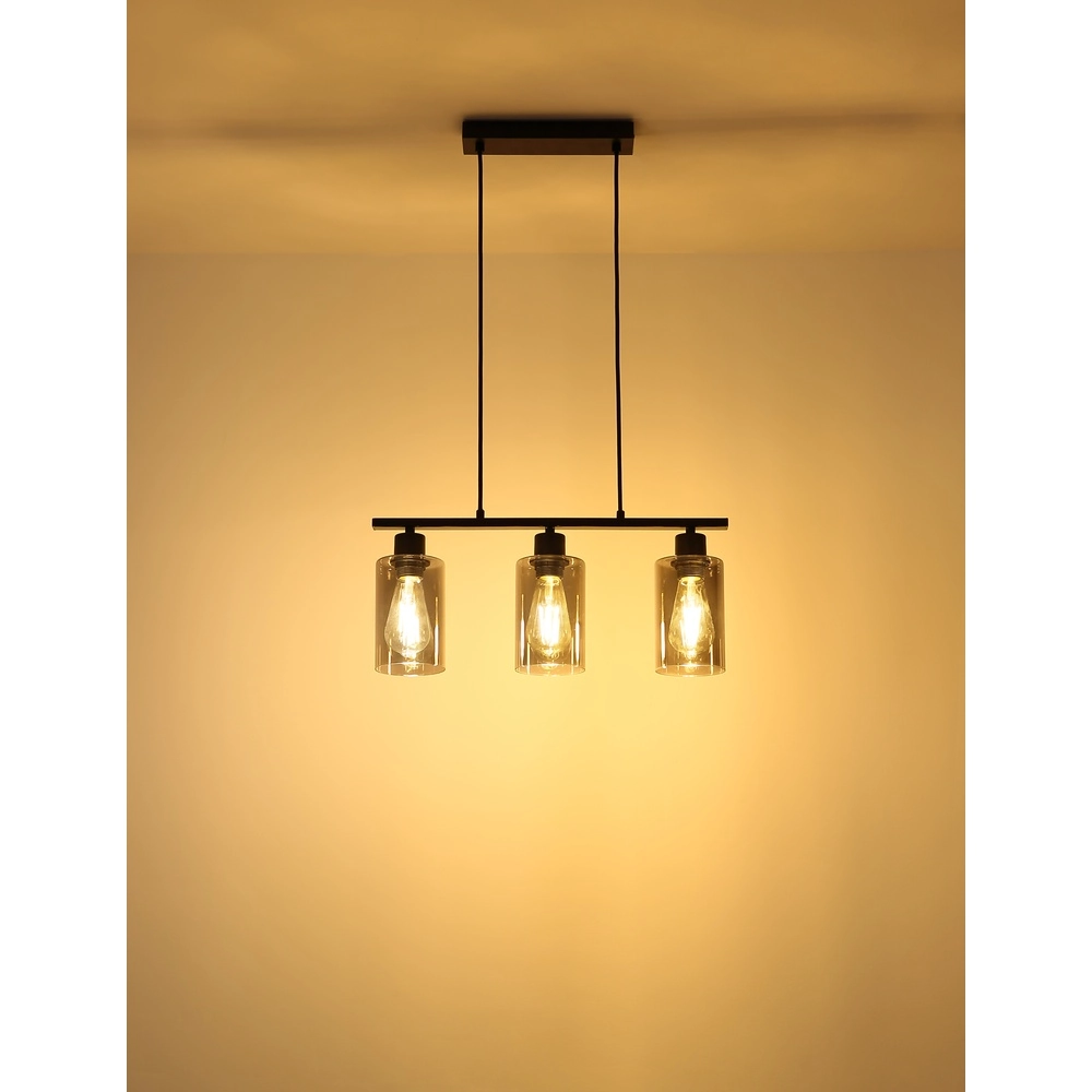 Lampe suspendue Hadera Noir à 3 lumières avec verre fumé Globo 9007371578689