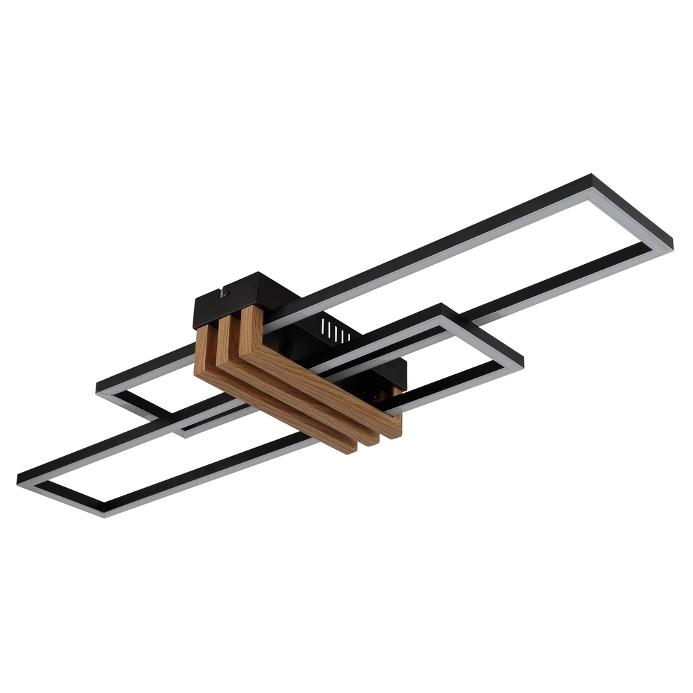 Lampe de plafond moderne Dakari I noir avec bois 80 cm Globo 9007371525782