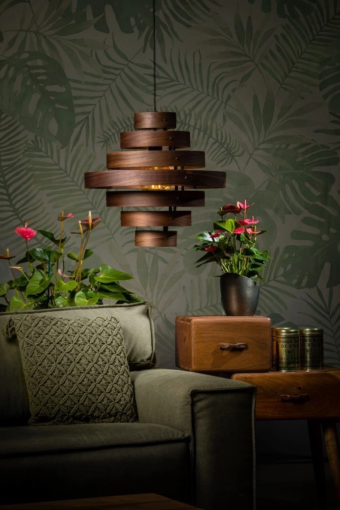 Lampe à suspension robuste Walnut 7 anneaux bois marron ETH 8719075185759