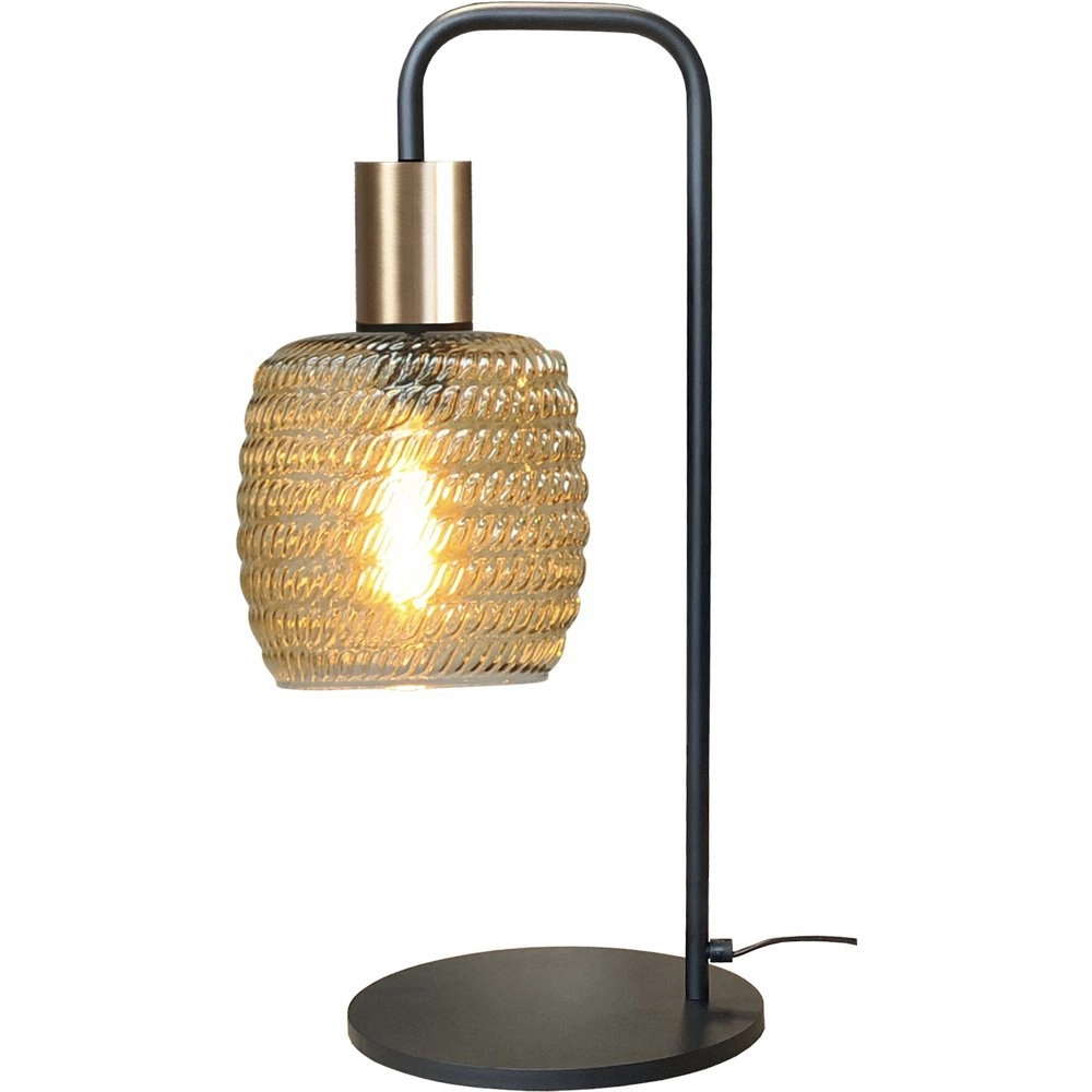 Lampe de table en verre nervuré Bounty noir et or