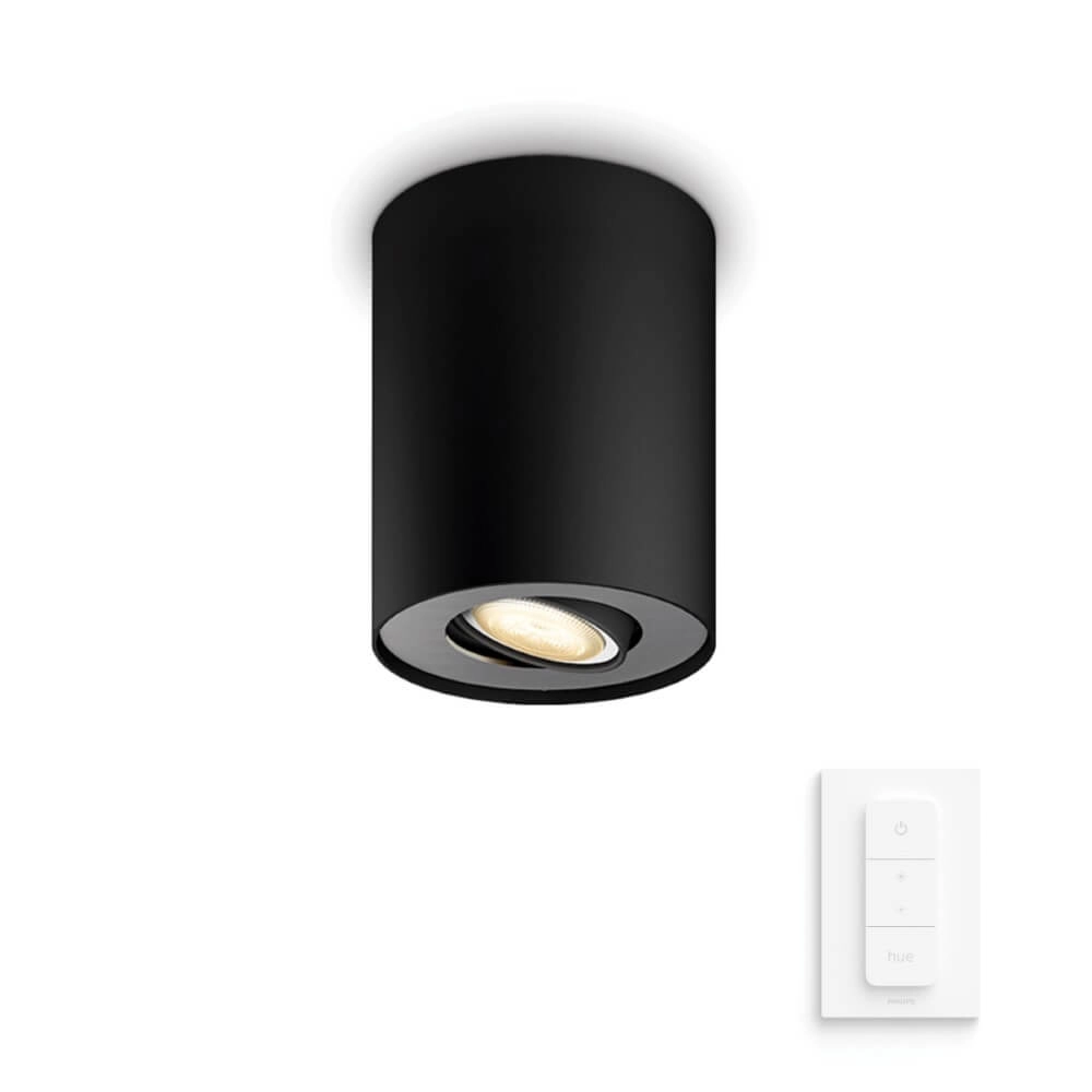 Spot de plafond Hue Pillar - White Ambiance 1 lumière noir avec interrupteur Philips 8719514338449