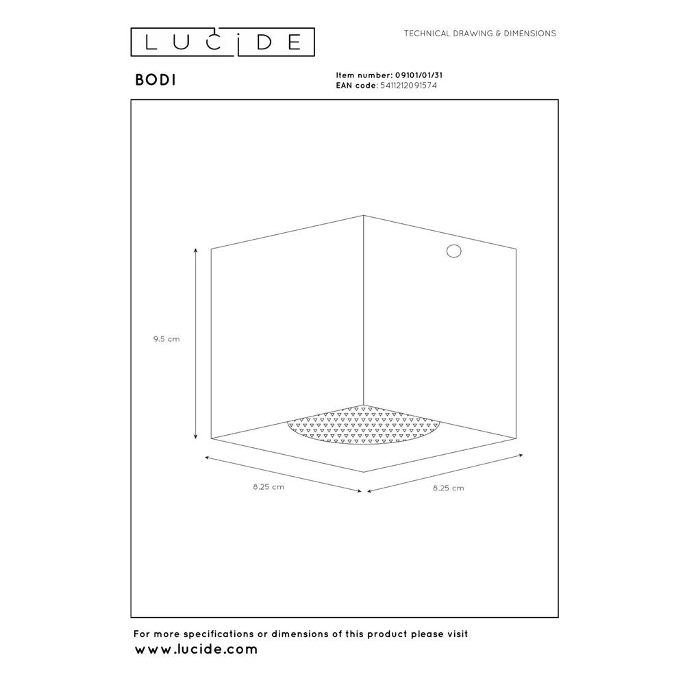 Projecteur de plafond Bodi Blanc carré Lucide 5411212091574