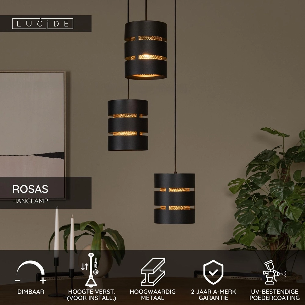 Lampe suspendue Rosas Ø 43cm noir avec or Lucide 5411212211835