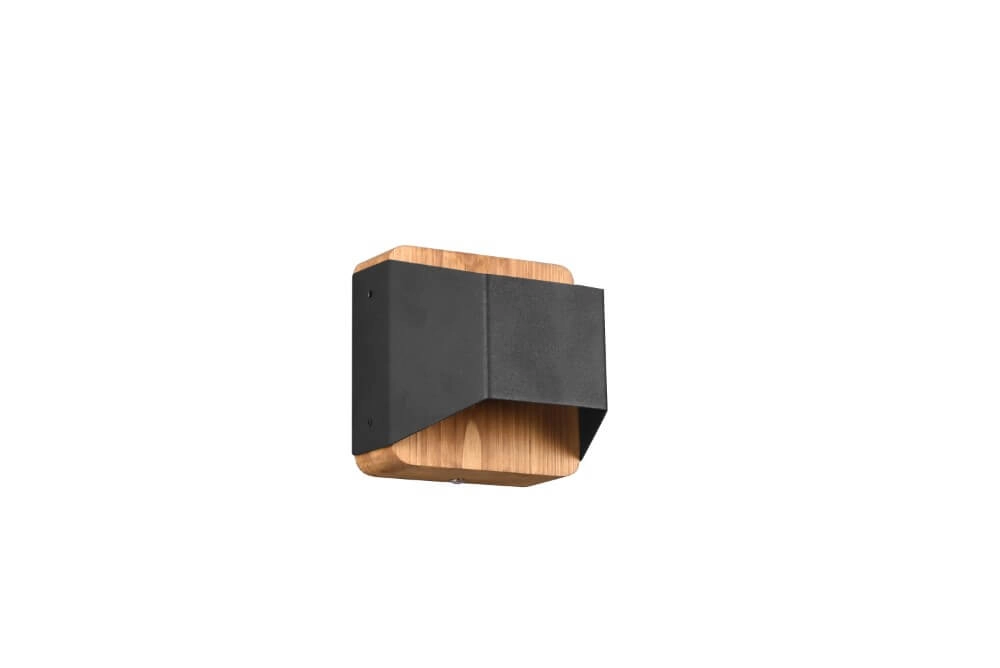 Applique Arino 12cm noir avec bois marron