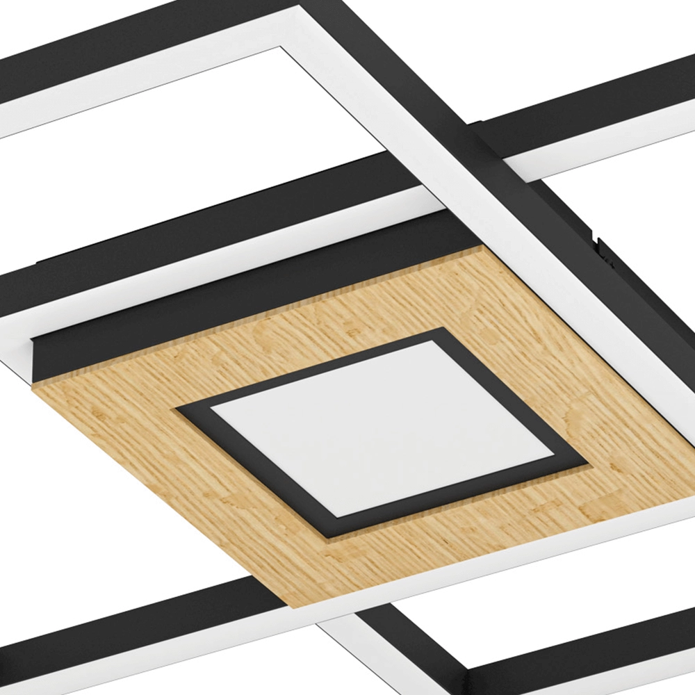 Plafonnier LED Marinello noir avec du bois Eglo 9008606327881